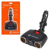 Airline Разветвитель прикуривателя - 2 гнезда 12В 2 USB 100 Вт 8 A черный трансформер, ASP2TU08