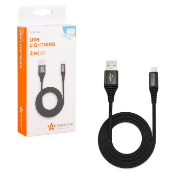 Airline Кабель USB - Lightning Iphone/IPad черный нейлоновый 2 м, ACH-C-44