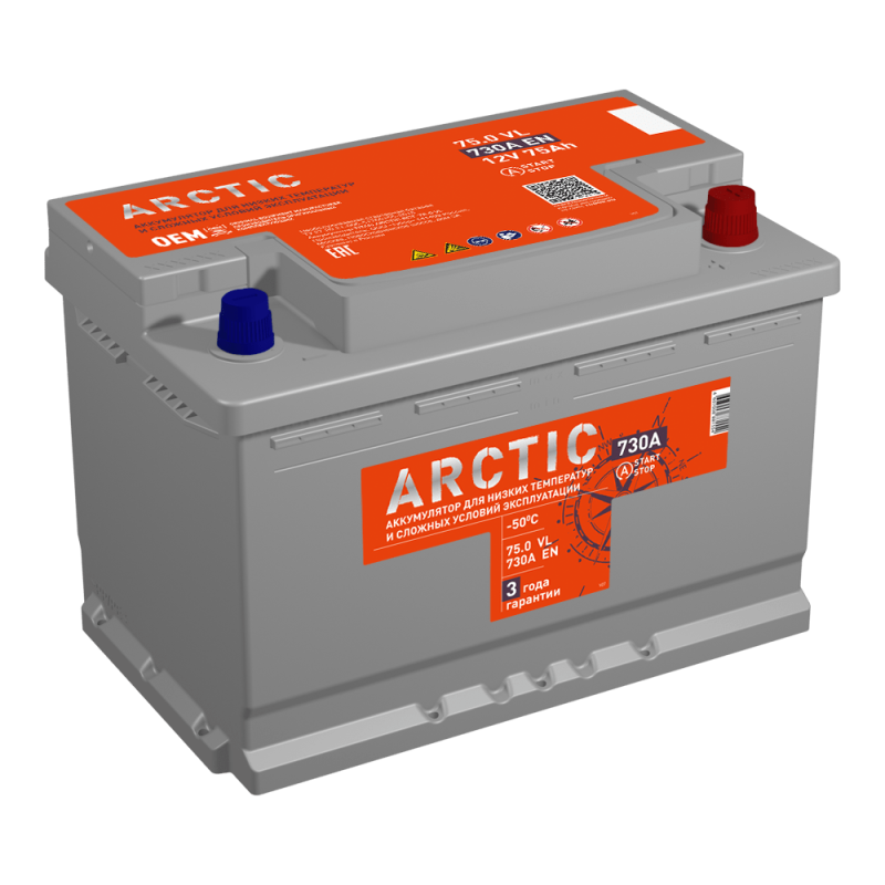 АКБ Titan Arctic Silver 75 Ач о/п 6СТ-75.0 VL